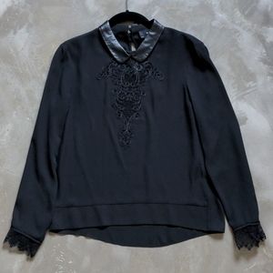 THE KOOPLES - Black Top with leather collar - SMALL